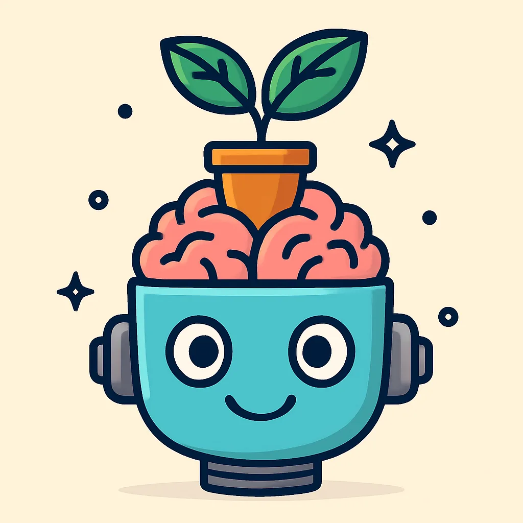 Cyborg with plant growing from its head