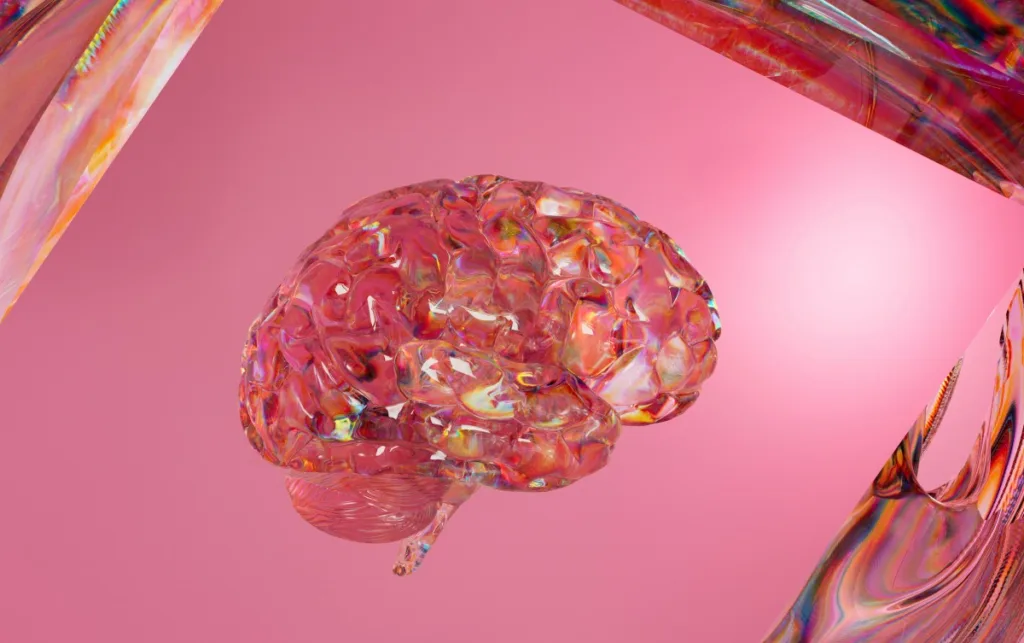 Glass brain with pink background